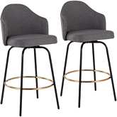 Ahoy 26" Counter Stool in Grey Fabric, Gold & Black Metal (Set of 2)